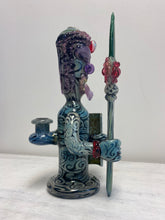Load image into Gallery viewer, OG Tubes Etched Dichro dab rig/water pipe tiki with shield and staff
